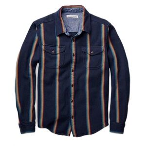 Outerknown Blanket Organic Cotton Striped Button Up Shirt Navy - Large